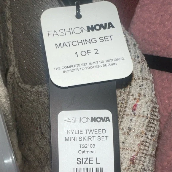 Fashion Nova Elegant Cream Tweed Skirt Set Size Large NWT - Picture 5 of 5